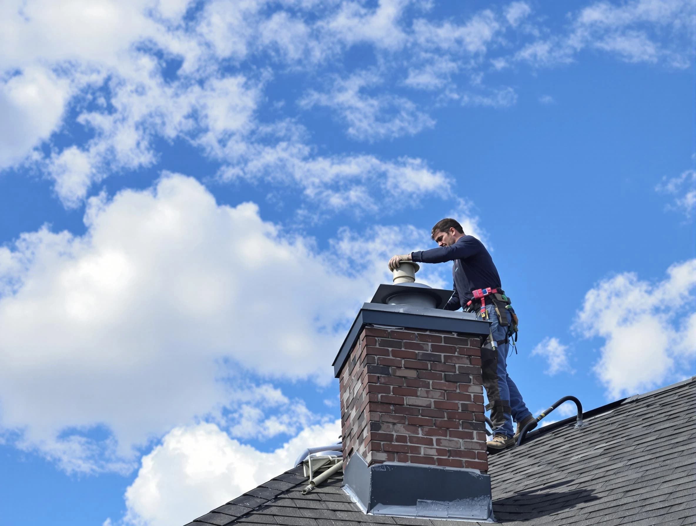 Warr Acres Chimney Sweep installing a sturdy chimney cap in Warr Acres, OK