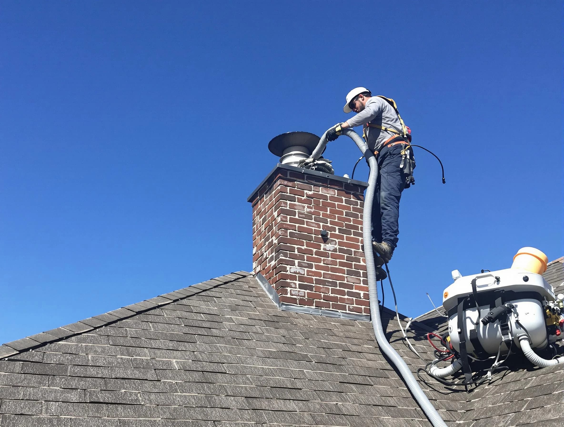 Dedicated Warr Acres Chimney Sweep team member cleaning a chimney in Warr Acres, OK