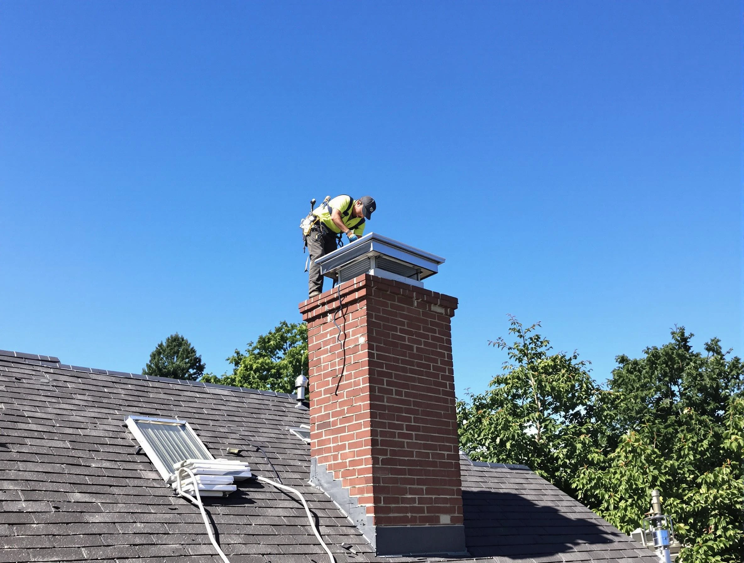 Warr Acres Chimney Sweep technician measuring a chimney cap in Warr Acres, OK